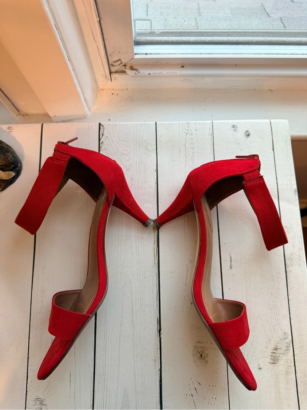 Style & Co. | Red Faux Suede Ankle-Strap Open Toe Heels - Picture 4 of 9